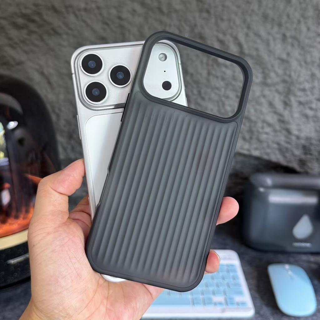 Stripe Corrugated Luggage Pattern Translucent Phone Case For 17 Air 16 15 14 13 12 Pro Max Frosted Shockproof Armor Cover