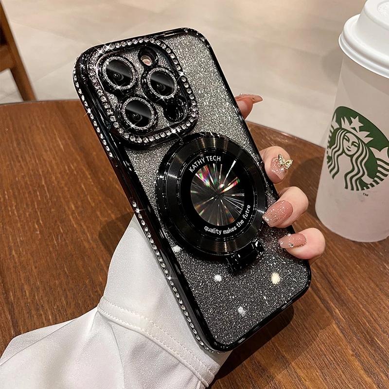 

Luxury Magsafe Jewelled Case For For Iphone 11 12 13 14 15 16 Pro Max Plus Glitter Magnetic Ring Bracket Bumper Cover For iPhone 14Plus