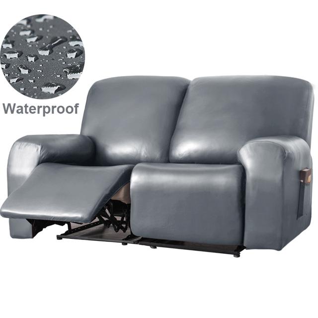 1 /2 Seat Recliner Armchair Cover Elastic Pu Leather Waterproof Sofa Cover Solid Color Lazy Boy Relax Single Sofa Slipcovers Home