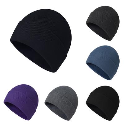 Men's and Women's Thermal Knitted Beanie Warm Woolen Hat Windproof Cold-Weather Cap Cotton Beanie Round-Crowned Knitted Hat