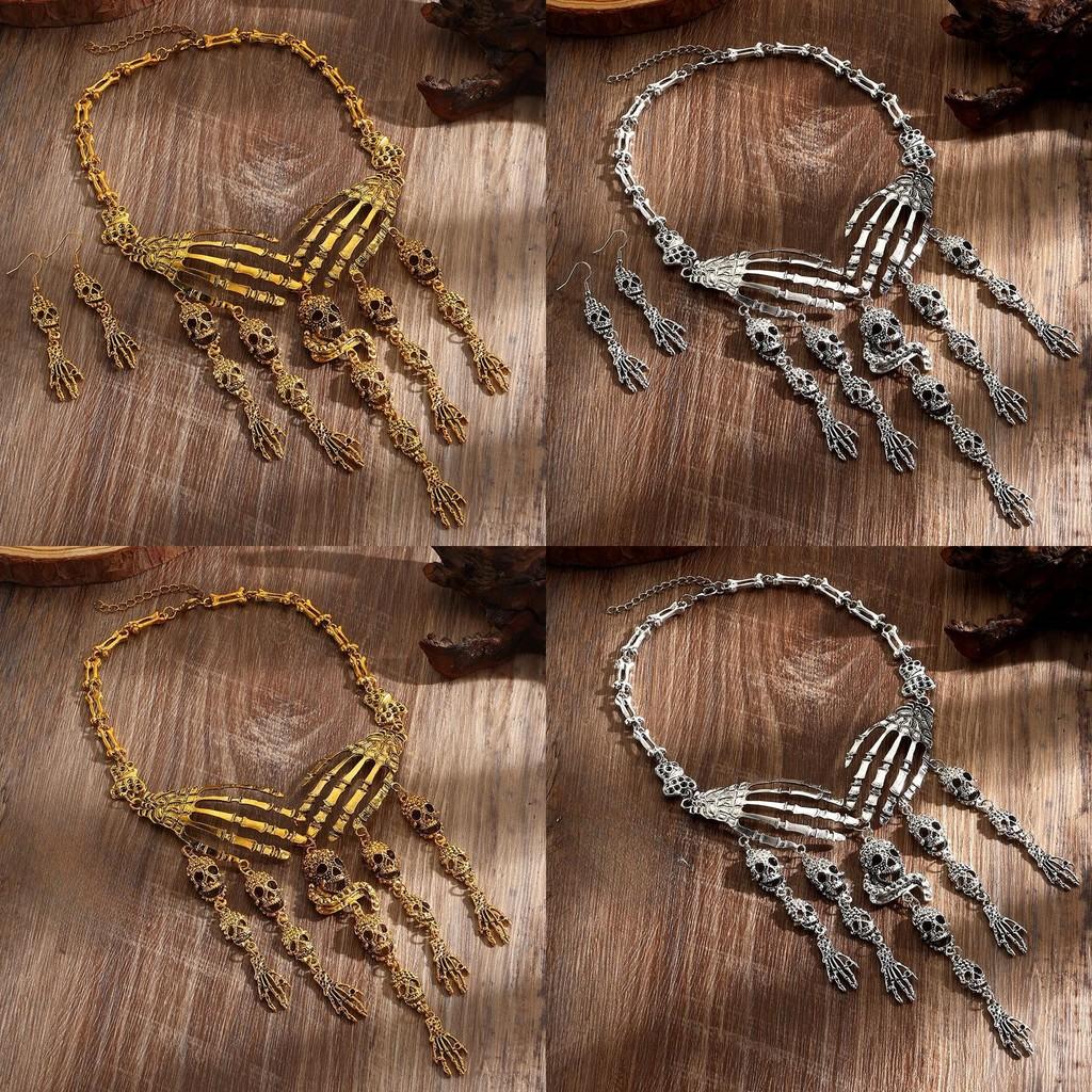 Skull Vintage Gothic Jewelry Set With Alloy Chain And Tassel For Cosplay And Events Costume