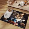 1Pcs Whimsical Cat In Suit Feeding Mat , Easy To Clean, Absorbent Pet Placemat for Dining & Resting, All-Season Use Dogs Pets, Cat Food Mat