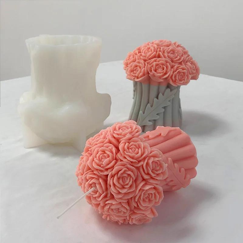 DIY Aromatherapy Plaster Resin Soap Silicone Mold for Candles Bouquet of Roses Handmade 3D Crafts Home Candle Making Supply