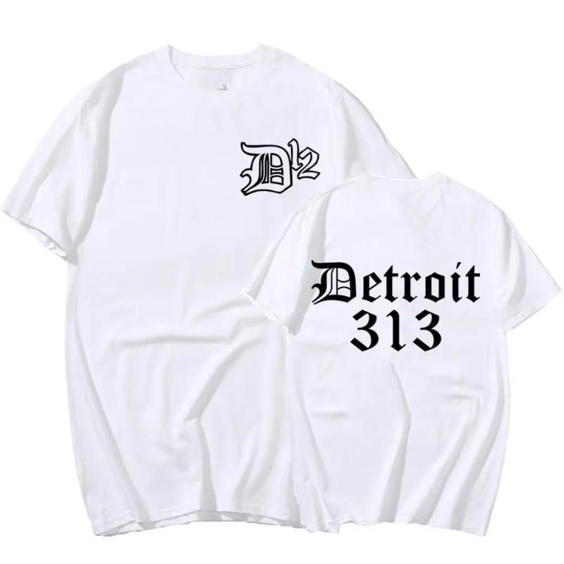 Large Cotton Men's D12 Band Rapper Eminem T-shirt Detroit Michigan 313 Printed T-shirt Men's Fashionable Casual T-shirt Top