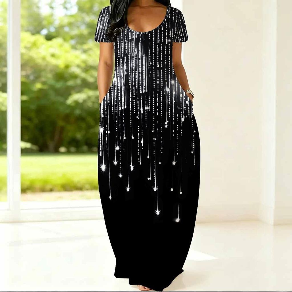 Crew Neck Short Sleeve Plus Size Gown Ladies Summer Soft Casual Outfit