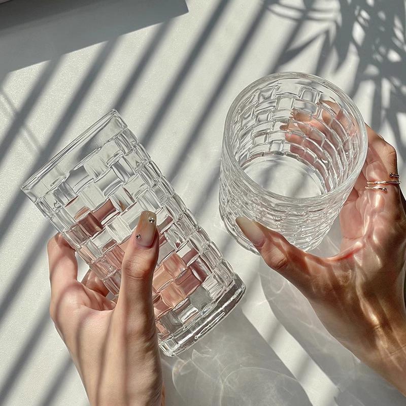 1pcs Nordic Style Vine Woven Shaped Glass Cup Transparent Water Cup Juice Beverage Cup Light Luxury Cold Drink Mug Survival Gear
