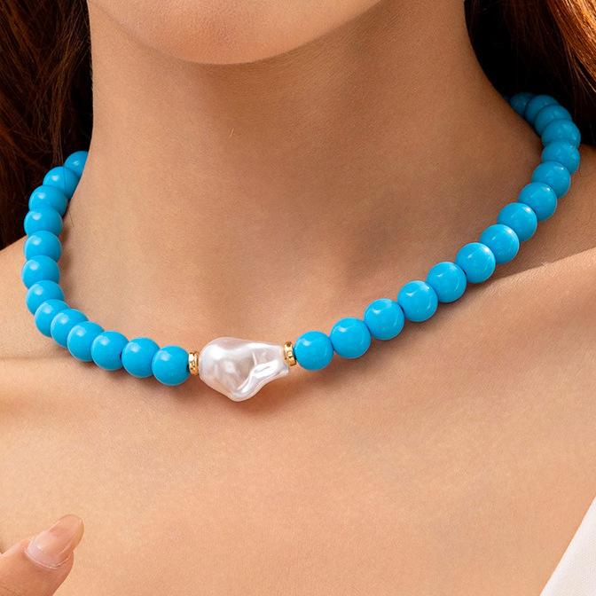 Accessories, simple beaded color bracelet jewelry set, geometric creative special-shaped imitation pearl necklace