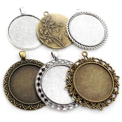 Lot de 5 cabochons vierges de 35 mm de diamètre intérieur, en bronze plaqué argent antique, pour pendentifs et créations de bijoux DIY.