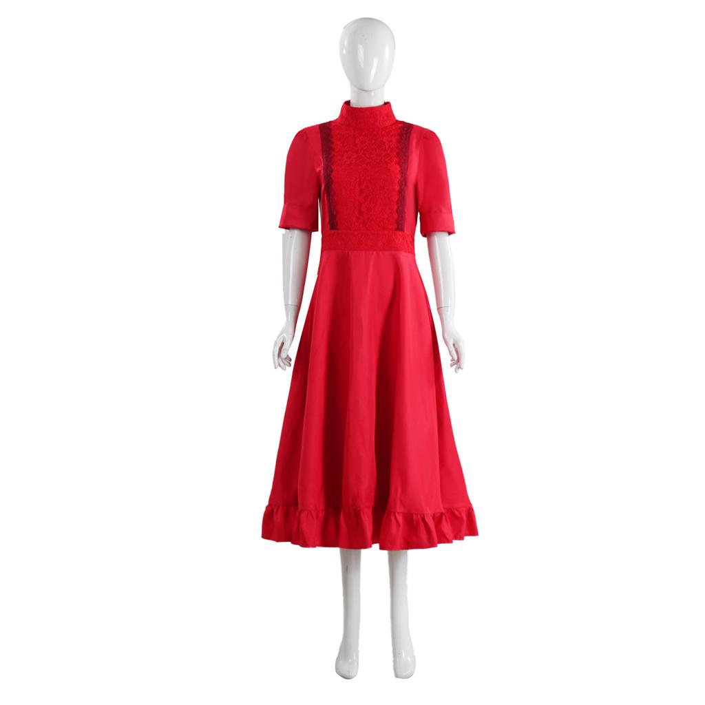 Cross-border Factory Pearl Horror Movie Cosplay Costume, Red Lace Dress with Vintage Style, Halloween Party & Stage Performance Outfit