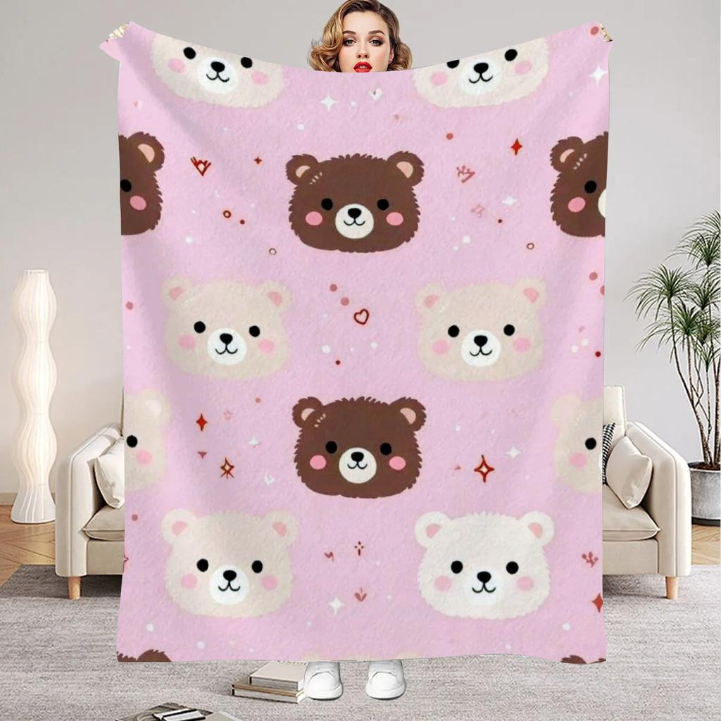 1Pc Digital Printed Cute Bear Style Flannel Blanket Mattress Cover Blanket for Family BedsSofasOfficesOutdoor Camping