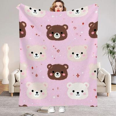1Pc Digital Printed Cute Bear Style Flannel Blanket Mattress Cover Blanket for Family BedsSofasOfficesOutdoor Camping
