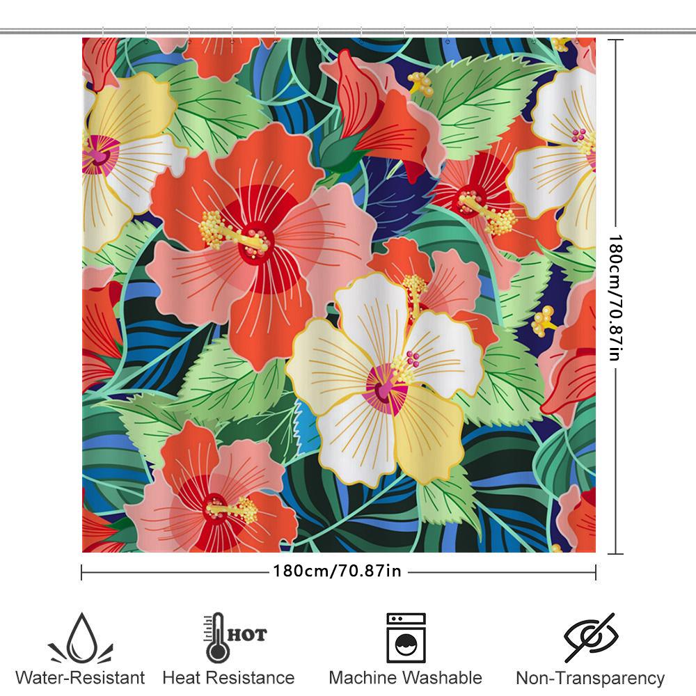 Colorful Floral Shower Curtain: Unique Bathroom Decor With Hibiscus Pattern 180X240Cm Size Customizable For Home Decor Gifts Fro