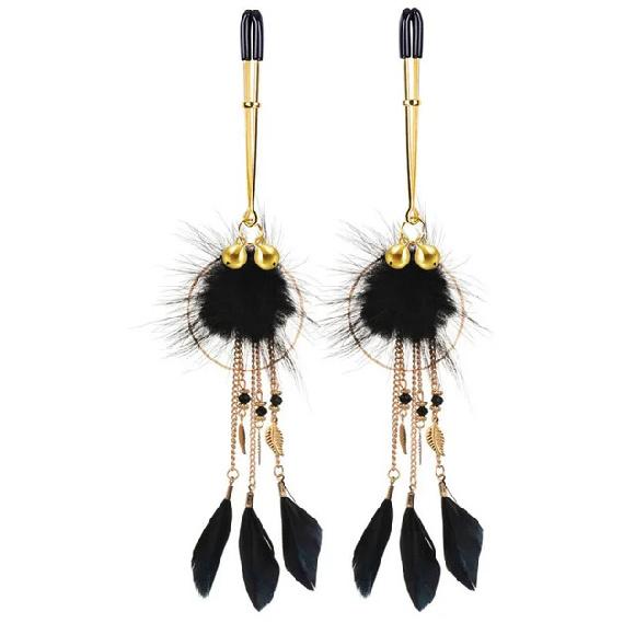 1 Pair Feather Metal Bells Nipple Clamps SM Nipple Ring Flirting Teasing Sex Toys Bondage Kit Slave Bdsm Girl Exotic Accessories