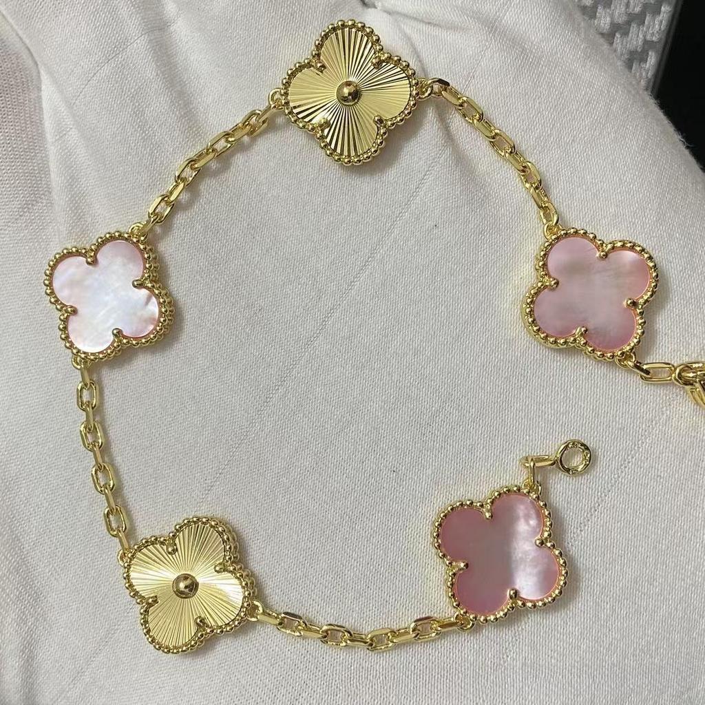 Nuova Versione Bracciale Quadrifoglio Cinque Fiori Agata Rossa Naturale Madreperla Bianca Bracciale da Donna Bracciale Laser