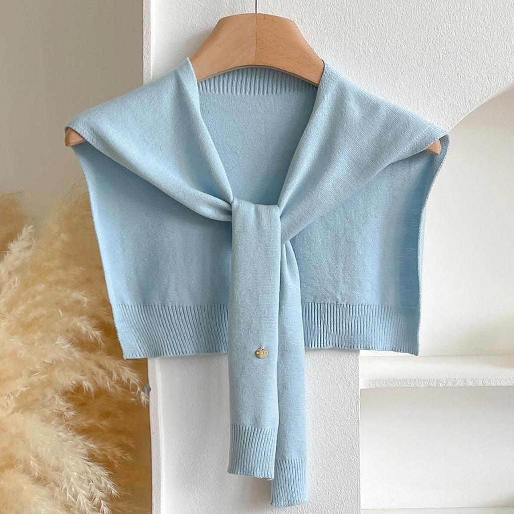 Korean Knitted Shawl Summer Air Conditioning Fake Collar Neck Guard Knit Thin Knotted Cape Shoulder Scarf For Women