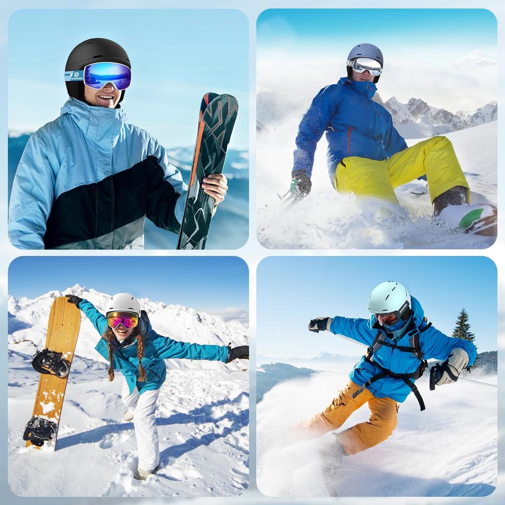 RIOROO Ski and Snowboard Helmet with 12 Omnidirectional EPS with Ear Snow Goggle Ideal for Ski and for and Unisex Vents, Adjustment, High-Density