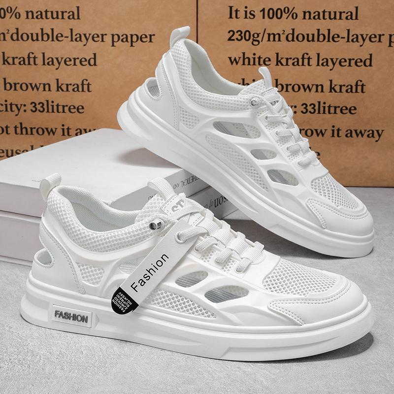 Men's new summer mesh perforated mesh shoes new white shoes anti slip and anti odor casual trendy shoes breathable thin sandals