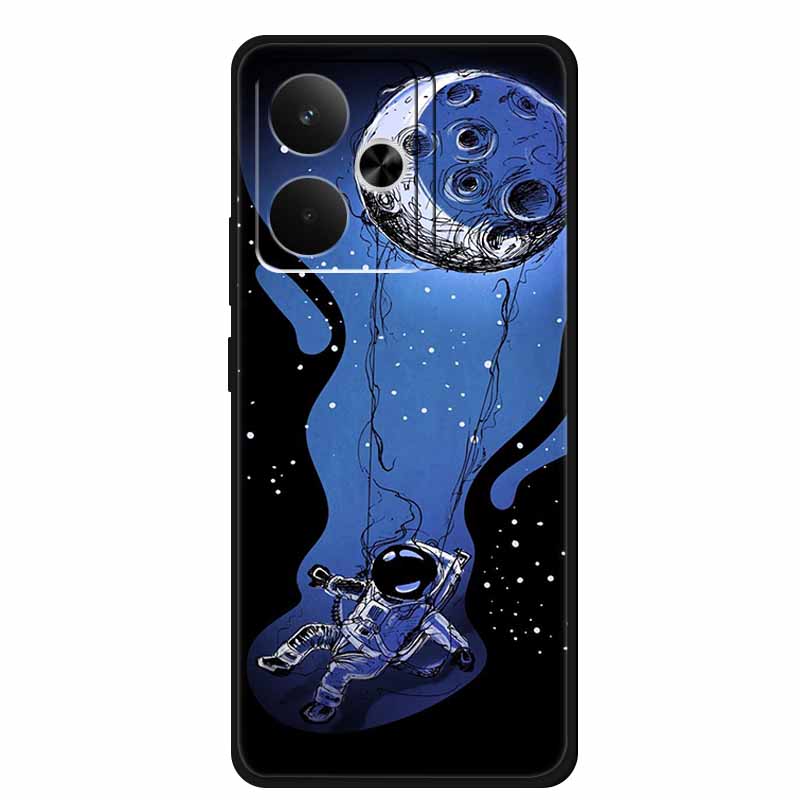 Phone Case For Realme GT 7T Case Flowers Soft Black Silicone Back Cover For Realme 14 5G 15 Pro GT7 Case Shockproof Coque Fundas