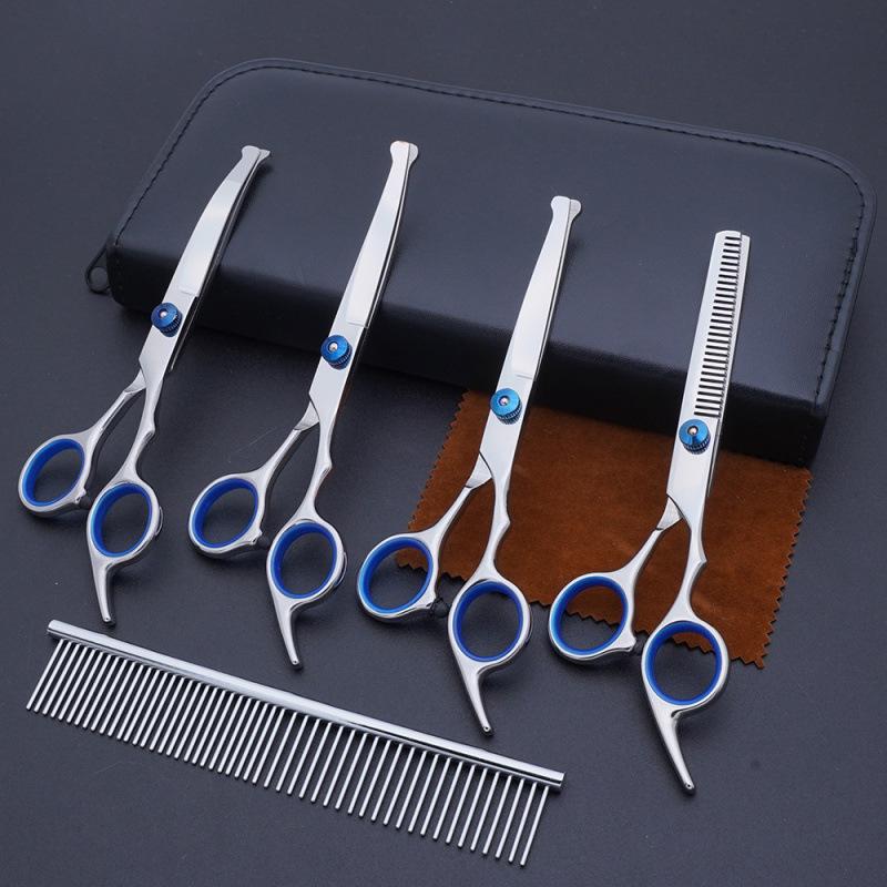 Pet Grooming Scissors Round Head Professional Stainless Steel Dog Hair Scissors Durable Pet Shears Animal Cutting Portable Set