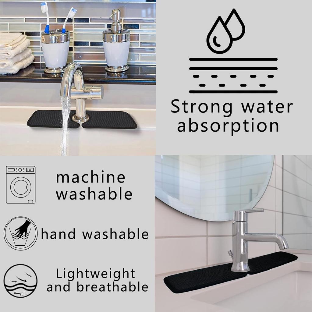 18inch Faucet Absorbent Mat ,Sink Splash Guard for Bathroom Sink Countertop Protector 1-Pack, Black, 18in