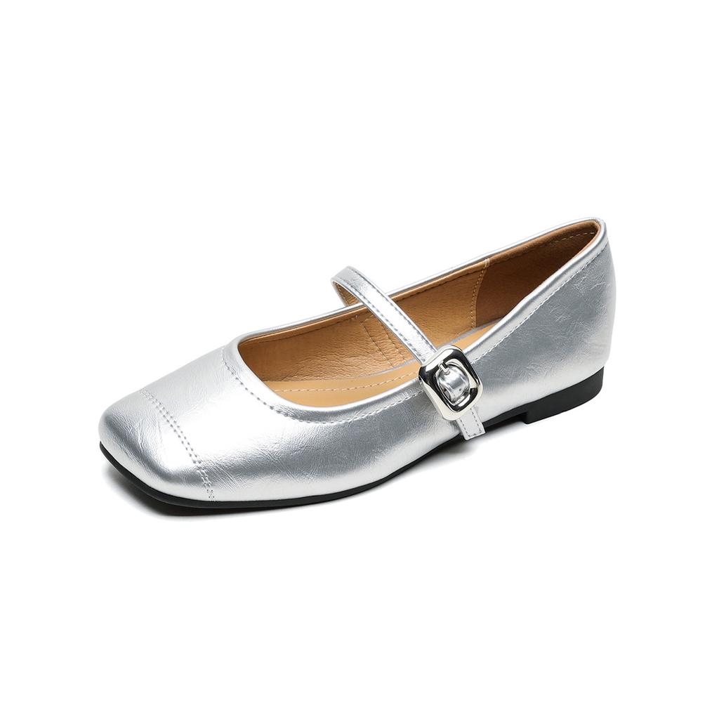 Square toe flat sole pumps women's summer Mary Jane shoes with a line for women