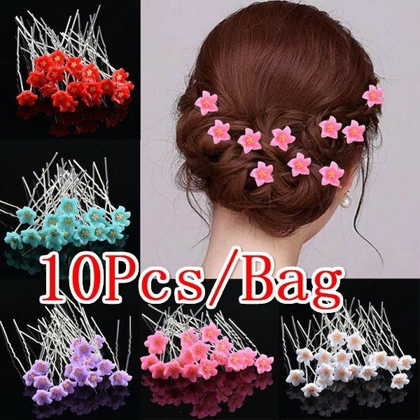 

Hot Fashion 10pcs Gifts Women Girls U Shaped Hair Clip Wedding Bridal Headwear Barrette Flowers Hairpin Stick белый