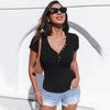 T-shirt Sexy da Donna con Scollo a V Primavera Estate Manica Corta Top