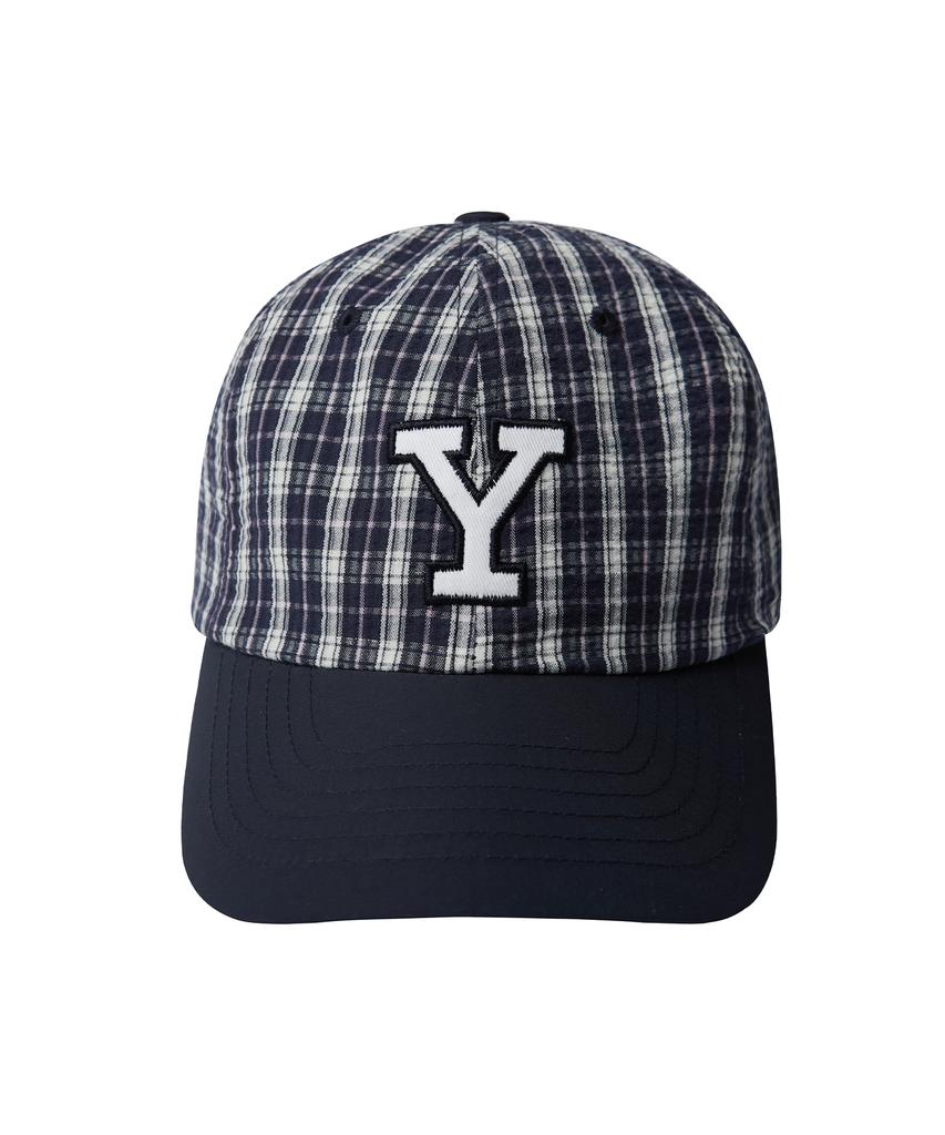 YALE Nylon Multi Check Y Logo Cap_Navy