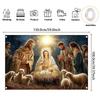 2D Flat Banner 1 Piece Christmas-themed Background Fabric Nativity Sheep Pattern Party Banner Polyester