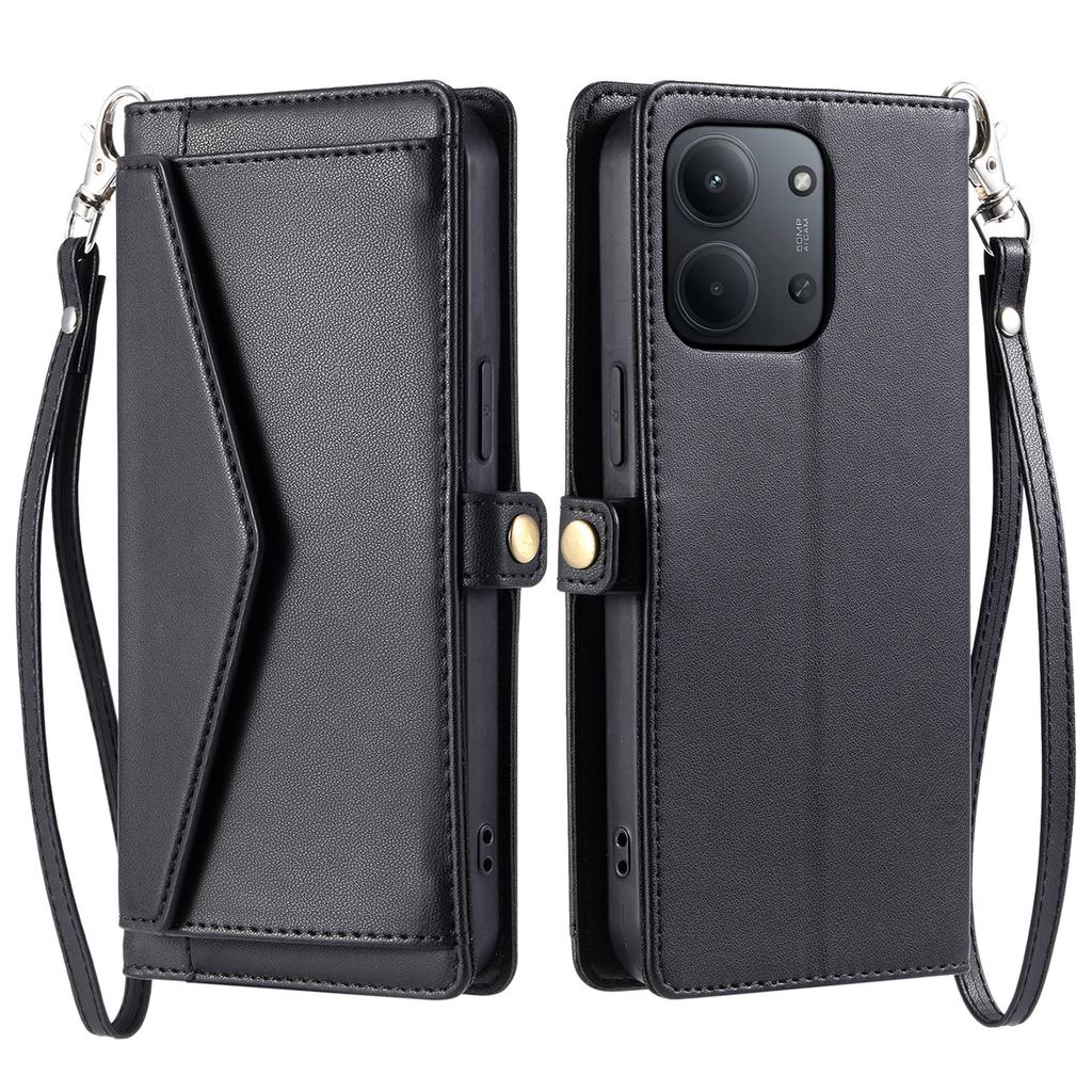 Dla Xiaomi Redmi 15C 5G (UE) (173mm)/15C 4G (UE) (173mm) Skórzane etui z paskiem na nadgarstek, portfel, podstawka, etui na telefon