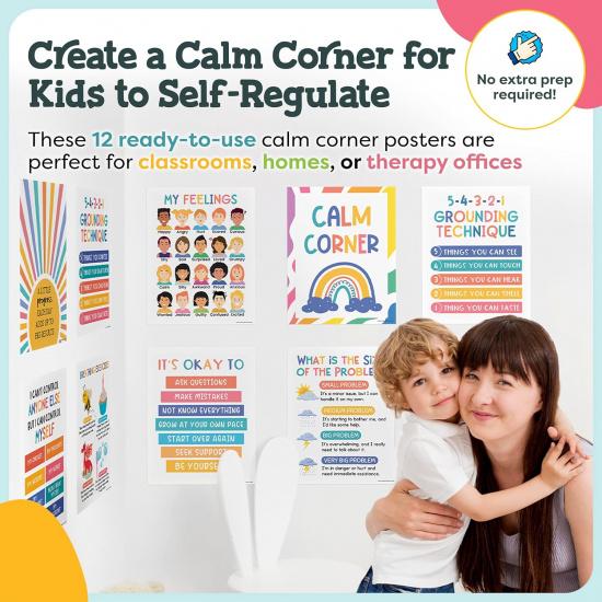 Calm Down Corner Posters – Feelings Chart for Kids, Preschool Classroom Toddler, Quiet Time Area, Coping Skills, Therapy Supplies, Social Emotional
