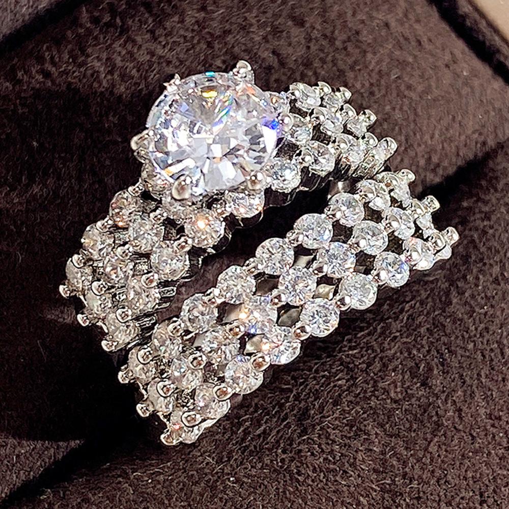 Huitan Ausverkauf Hochzeitssets Ringe für Damen Luxus Eingelegt AAA Zirkonia Mode Damen Verlobungsparty Schmuck Ausgefallenes Geschenk