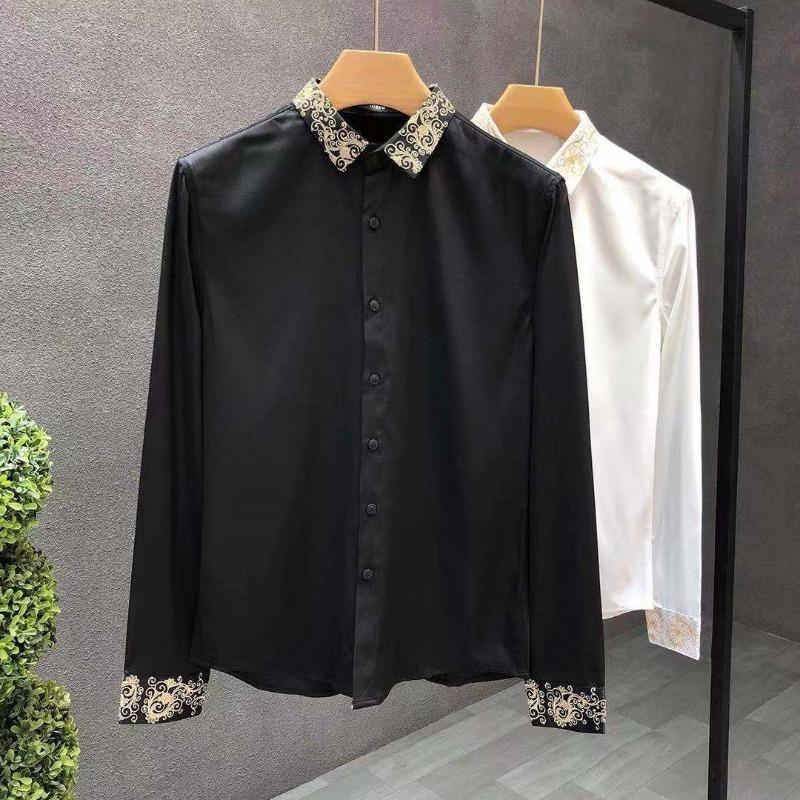 Men's Embroidered Stretch Shirt Men's Long Sleeve New Fashion Slim Fit Versatile Shirt