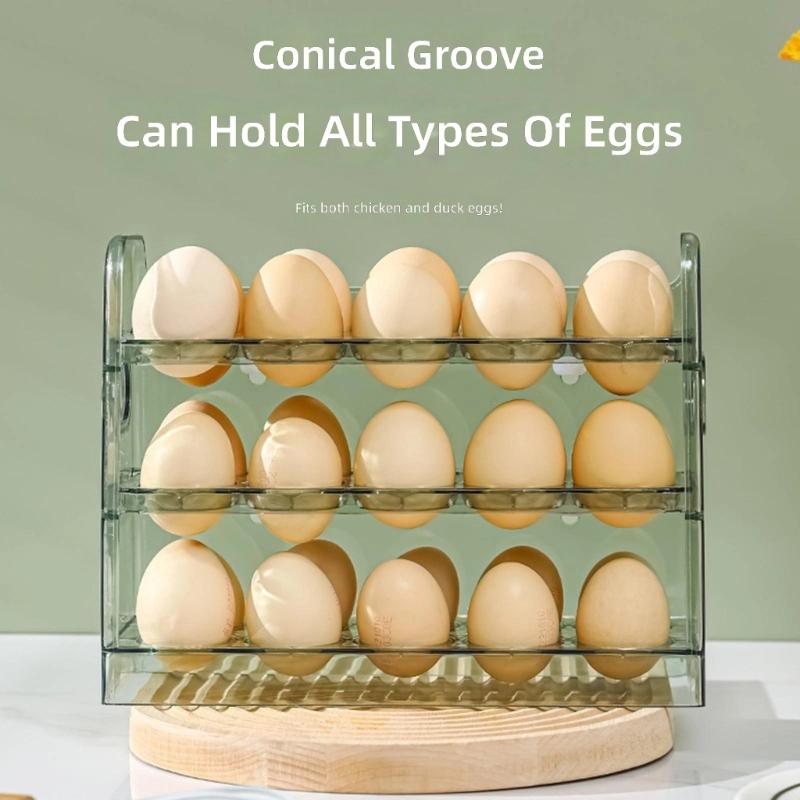 3 Tiers Eggs Holder With One Hand Operations Designs For Fridge Door Storage Clear Plastic Container Holds 30 Eggs