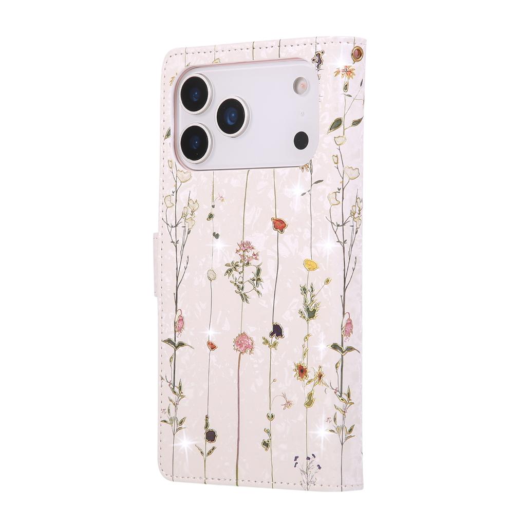 For iPhone 17 Pro Max Case RFID Blocking Flower Leather Phone Cover with Wrist Strap
