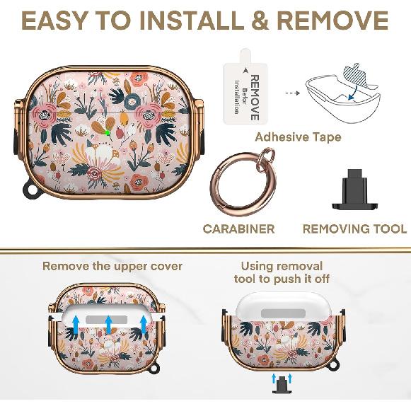 Maxjoy for AirPods Pro 3rd Generation Case with Lock, Flower AirPods Pro 3 Case Lock Protective Hard Cute AirPod Pro 3 Cover for Women Men with