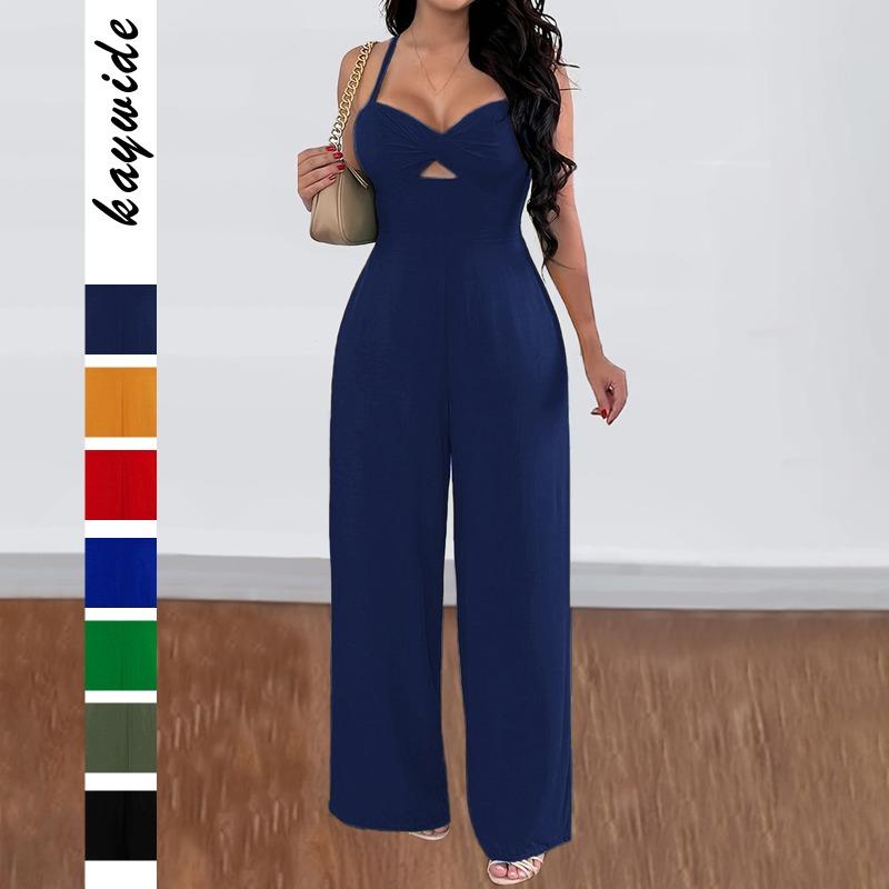 

Women s Clothing, Summer Casual Vacation Solid Color Halter Neck Jumpsuit S темно-синього кольору