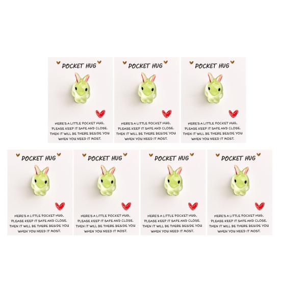 7Pcs Bunny Pocket Hug Card Positive Keepsake Card with Cute Resin Mini Bunny Emotional Support Card Gift for Friends Easter Basket Stuffers