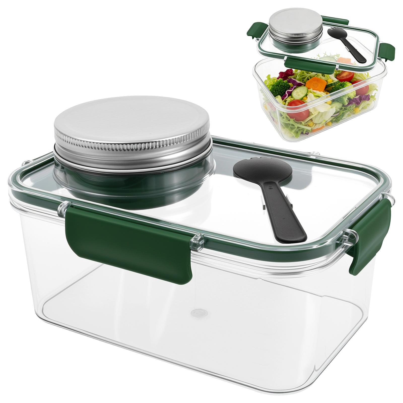 

Salad Jar with Dressing Cup 27oz/800ml Portable Rectangular Salad Pod Mason Jar with Lid and Fork for Meal and Snack for Office зелёный