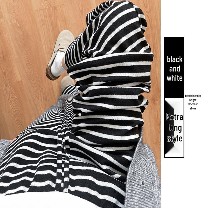 

Fleece-Lined Black & Gray Striped Wide-Leg Pants for Women, Autumn/Winter 2026 - High-Waisted, Loose, Slimming, Casual and Drapey. Large