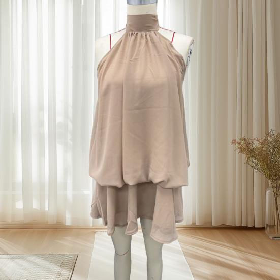 Women's Halter Neck Chiffon Mini Dress Summer Sleeveless Cocktail Party Dress Ruffle Wedding Guest Dress