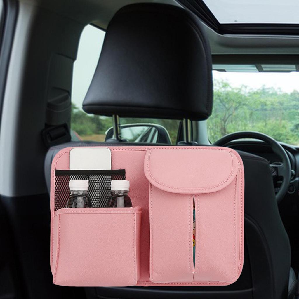 Auto Interior Seat Back Organizer, with Tissue Organizing Travel Accessories Holder Bag
