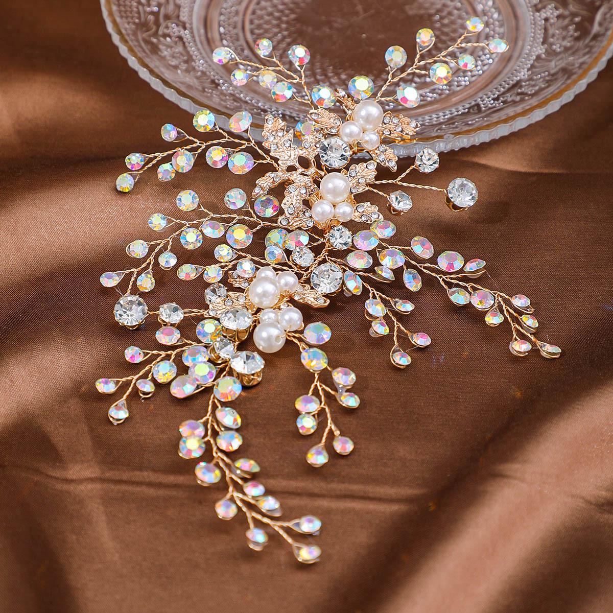 

Gold Leaf Pearl Bride Headband: Handmade European and American Design
