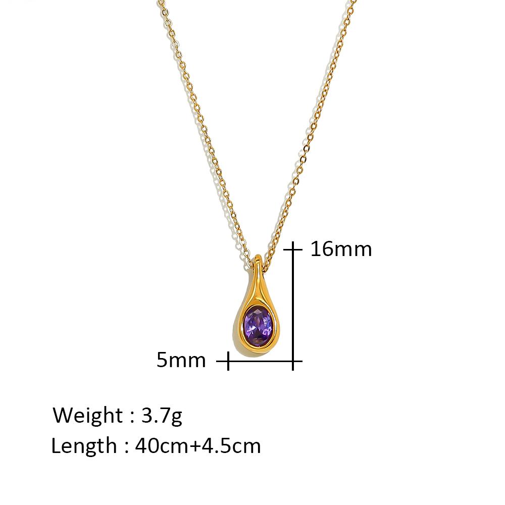 New Arrival Dainty Purple Cubic Zirconia Waterdrop Pendant Necklace for Women 18K IP Stainless Steel Link Chain for Anniversary 18inches&Vintage