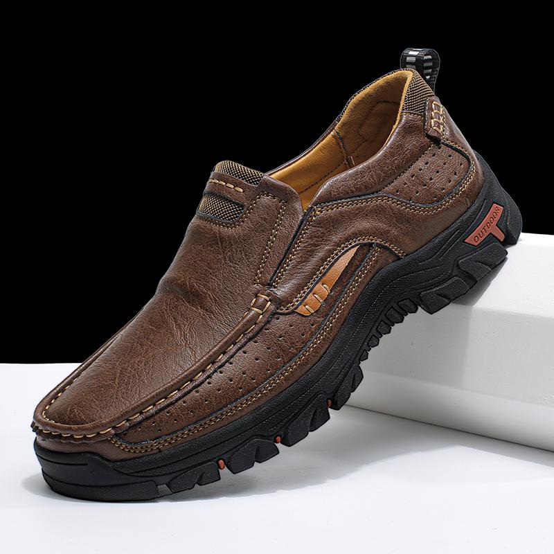 Yuyin Artisan Made Genuine Leather Men Shoes Daily Outside Slip On Loafer Shoes Men Shoes Flats Moccasin Shoes Walking Footwear Anti-Skid