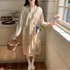 Women's Long Sleeve Kimono Pajama Dress - Sweet Chinese Pastoral Style for Spring & Autumn, Mid-Length, Loose Fit, Outdoor Wear