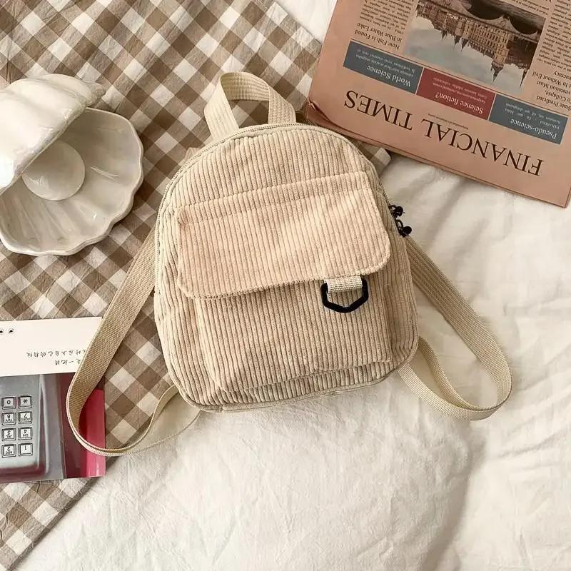 1 Pcs Corduroy Shoulder Ins Mini Backpack For Women's Korean Version High School Student Forest Style Minimalist Retro Backpack