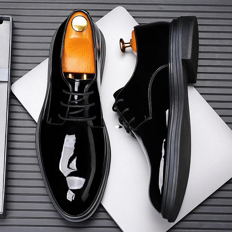 New Men 6/8cm Derby Shoes Patent Leather Height Increase Men Dress Shoes Formal Elevator Business Lift Shoes Bright Upper