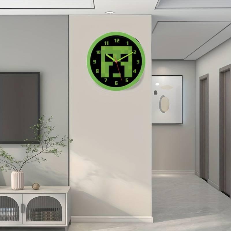 Minecraft Green Pixel Pattern Wall Silent Clock For Living Room And Bedroom Decor