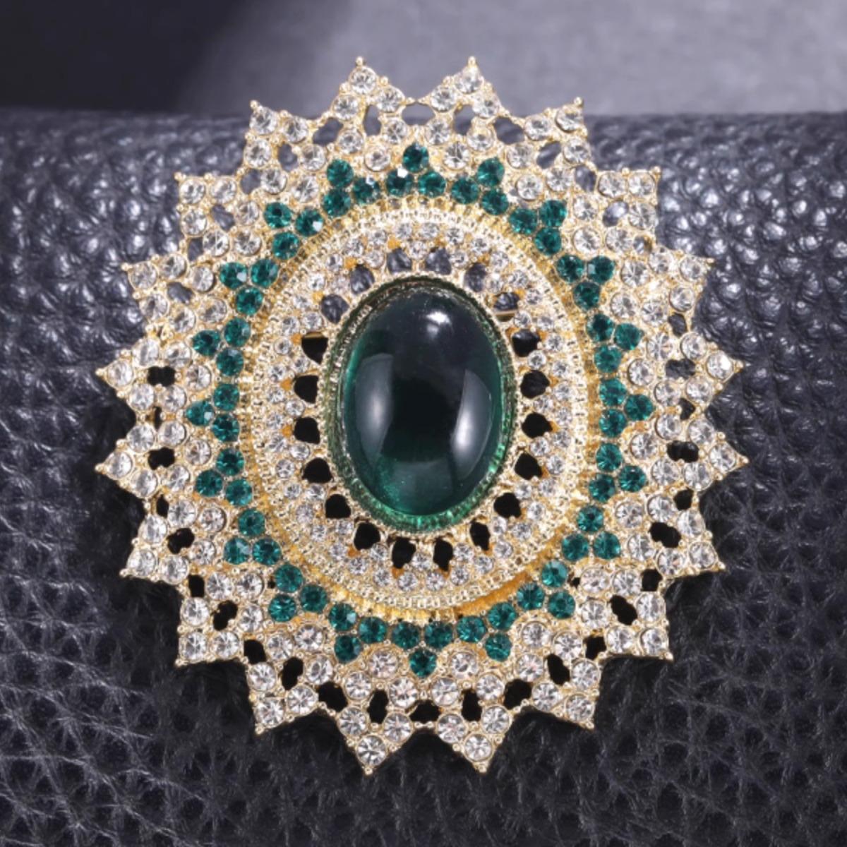 

Изумрудная овальная брошь со стразами - Роскошная ретро дворцовая корсажная брошь-аксессуар для ципао